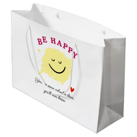 Grand Sac Cadeau Be Happy – Motivational Gift Bag | Uplifting Quote (Dos Angle)