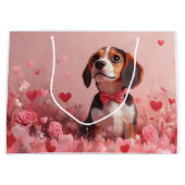 Grand Sac Cadeau Beagle avec Rose - Saint Valentin (Devant)