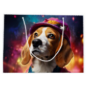 Grand Sac Cadeau Beagle dans un Casquette rose (Dos)