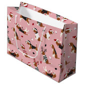 Grand Sac Cadeau Beagle de Noël rose (Devant Angle)