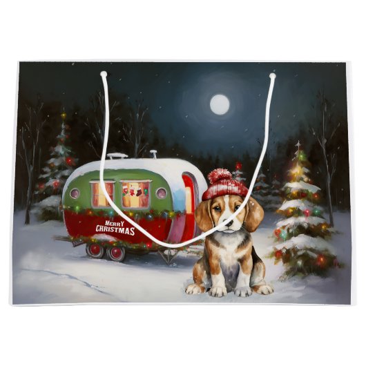 Grand Sac Cadeau Beagle d'hiver Caravan Christmas Adventure (Devant)