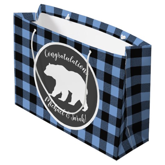 Grand Sac Cadeau Bear Baby shower Garçon bleu (Dos Angle)