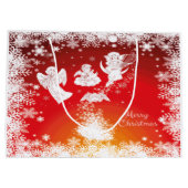 Grand Sac Cadeau Beau Anges de Noël Volant-Blanc Neige-Rouge (Dos)