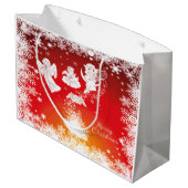 Grand Sac Cadeau Beau Anges de Noël Volant-Blanc Neige-Rouge (Dos Angle)