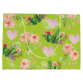 Grand Sac Cadeau Beau cactus vert floral (Dos)