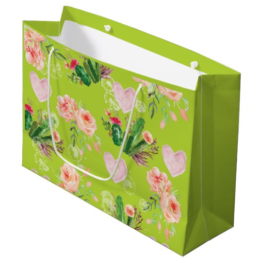 Grand Sac Cadeau Beau cactus vert floral (Devant Angle)