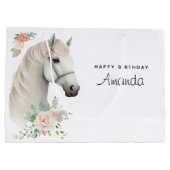 Grand Sac Cadeau Beau Cheval Blanc Boho Floral Anniversaire (Dos)