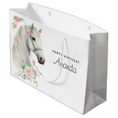 Grand Sac Cadeau Beau Cheval Blanc Boho Floral Anniversaire (Dos Angle)
