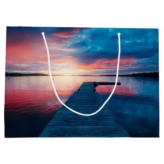 Grand Sac Cadeau Beau coucher de soleil sur un lac de Calme (Dos)