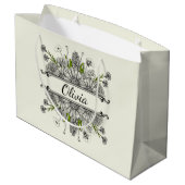 Grand Sac Cadeau Beau dessin de fleurs noires et blanches (Dos Angle)