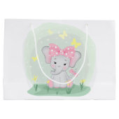 Grand Sac Cadeau Beau éléphant avec un arc rose dans une clairière (Dos)