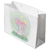 Grand Sac Cadeau Beau éléphant avec un arc rose dans une clairière (Dos Angle)