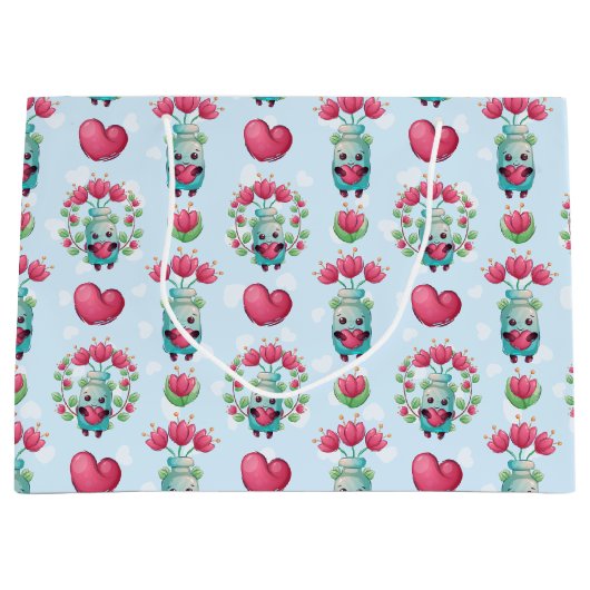 Grand Sac Cadeau Beau Floral Mason Jar Hearts Motif (Devant)
