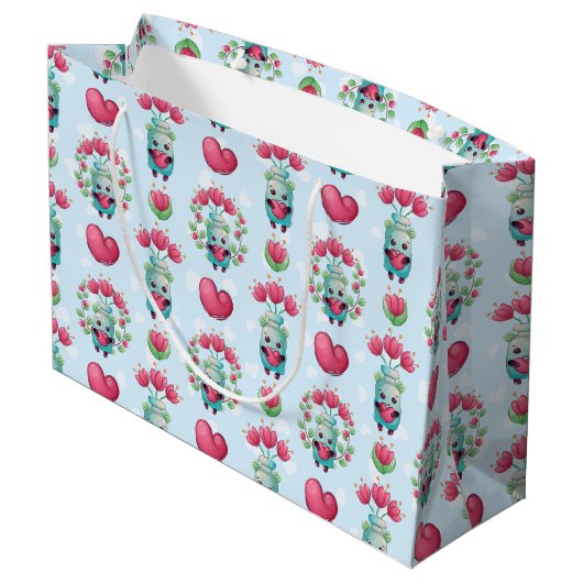 Grand Sac Cadeau Beau Floral Mason Jar Hearts Motif (Dos Angle)