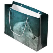 Grand Sac Cadeau Beau loup gris dans une forêt foncée (Devant Angle)