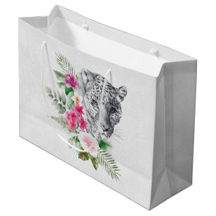 Grand Sac Cadeau Beau portrait de tête de léopard en aquarelle