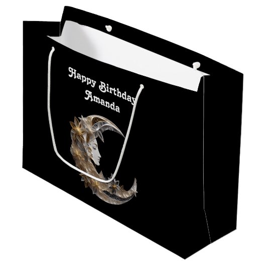 Grand Sac Cadeau Beau visage dans la Lune Anniversaire (Devant Angle)