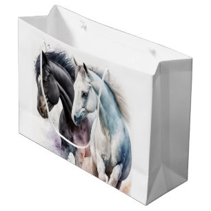 Grand Sac Cadeau Beaux Chevaux en Aquarelle