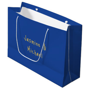 Grand Sac Cadeau Beaux Noms De Couple Calligraphiés Bleu Et Or