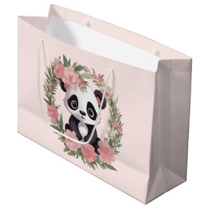 Grand Sac Cadeau Bébé adorable Panda Ours avec fleurs