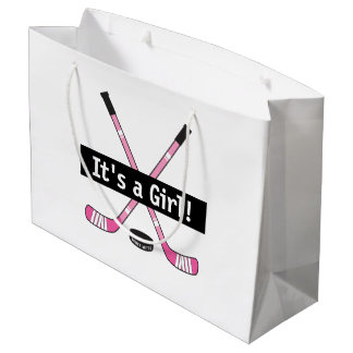 Grand Sac Cadeau Bébé de hockey C'est une chatte de hockey rose fil
