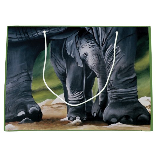 Grand Sac Cadeau Bébé Eléphant Gris mou (Devant)