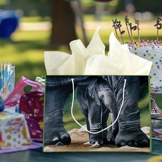 Grand Sac Cadeau Bébé Eléphant Gris mou