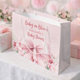 Grand Sac Cadeau Bébé en Baby shower fleuri à arc rose fleuri