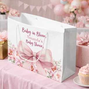 Grand Sac Cadeau Bébé en fleur Baby shower fleuri rose