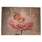 Grand Sac Cadeau Bébé endormi fleur rose (Dos)