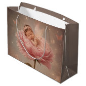 Grand Sac Cadeau Bébé endormi fleur rose (Dos Angle)