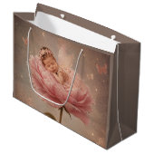 Grand Sac Cadeau Bébé endormi fleur rose (Devant Angle)