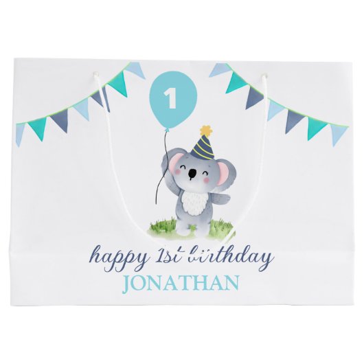 Grand Sac Cadeau Bébé Koala Balloon Party Drapeau Anniversaire (Dos)