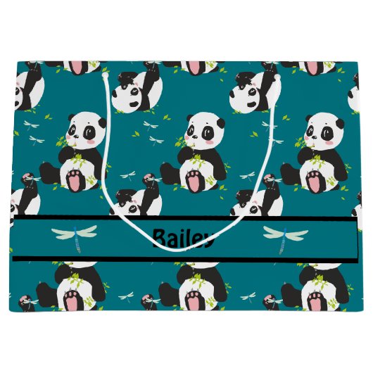 Grand Sac Cadeau Bébé Panda Bear Dragonfly Turquoise Custom (Devant)