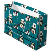 Grand Sac Cadeau Bébé Panda Bear Dragonfly Turquoise Custom (Devant Angle)