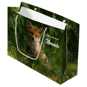 Grand Sac Cadeau Bébé renard dans une forêt verte Anniversaire