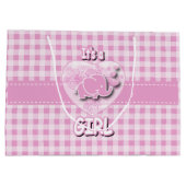 Grand Sac Cadeau Bébé rose et blanc Plaid Baby Elephant (Dos)
