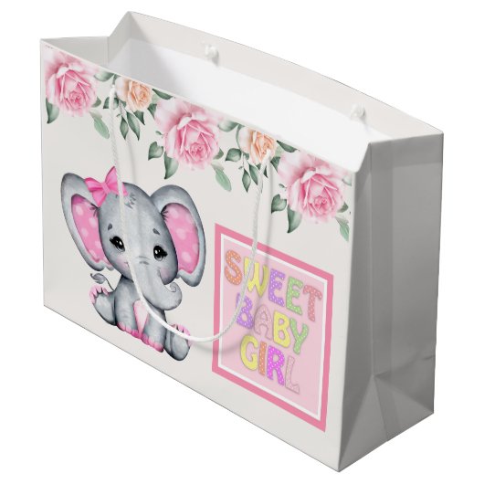 Grand Sac Cadeau Bébé rose mignonne Eléphant Douce Bébé Fille (Dos Angle)