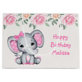 Grand Sac Cadeau Bébé rose mignonne éléphant et frontière Rose Anni (Devant)