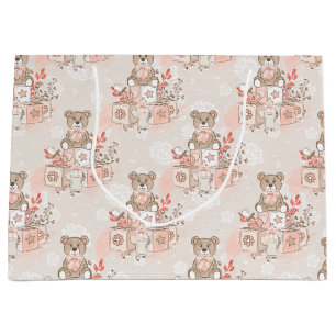 GRAND SAC CADEAU BÉBÉ ROSE PASTEL BLOQUE DES FLEURS NOUNOURS