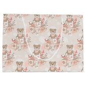 GRAND SAC CADEAU BÉBÉ ROSE PASTEL BLOQUE DES FLEURS NOUNOURS (Dos)