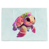 Grand Sac Cadeau Bébé tortue de mer rose & mignonne (Devant)