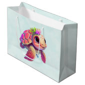 Grand Sac Cadeau Bébé tortue de mer rose & mignonne (Devant Angle)
