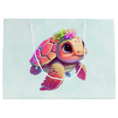 Grand Sac Cadeau Bébé tortue de mer rose & mignonne (Dos)