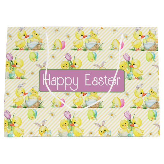 Grand Sac Cadeau Bébés de Pâques et canards (Devant)