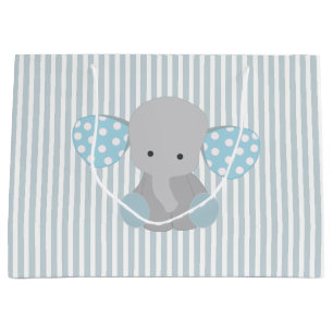 Grand Sac Cadeau Bel éléphant de bleu de bébé