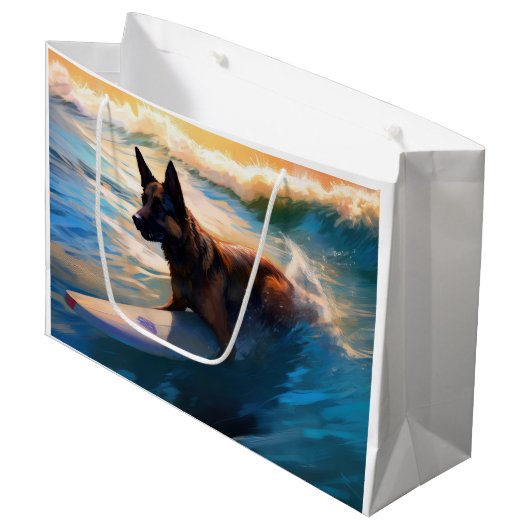 Grand Sac Cadeau Belge Shepherd Beach Surf Peinture (Devant Angle)