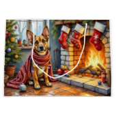 Grand Sac Cadeau Belgian Malinois Fireplace with Christmas Lights (Devant)