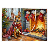 Grand Sac Cadeau Belgian Malinois Fireplace with Christmas Lights (Dos)