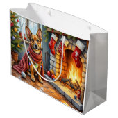 Grand Sac Cadeau Belgian Malinois Fireplace with Christmas Lights (Dos Angle)